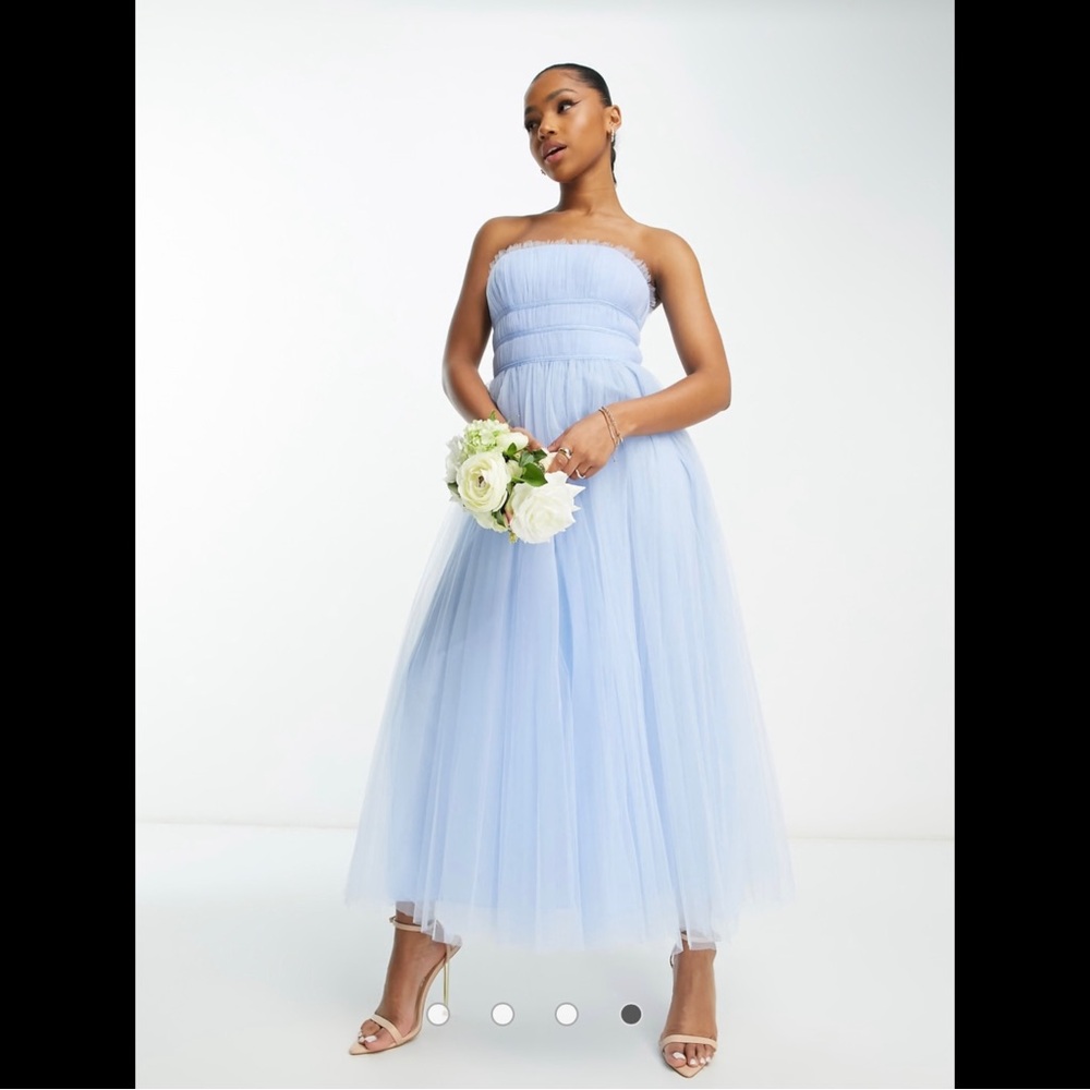 ASOS DESIGN Bridesmaid tulle channeled bodice tulle maxi dress in light blue